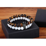 Cool 2pcs/set King Crown Couples Distance Bracelet Natural Stone Beaded Bracelet for Men Women Friend Gift Charm Strand Jewelry