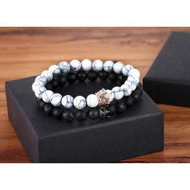 Cool 2pcs/set King Crown Couples Distance Bracelet Natural Stone Beaded Bracelet for Men Women Friend Gift Charm Strand Jewelry