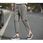 Casual Ankle-Length Plaid Pants Men Trousers Streetwear Jogger Pants