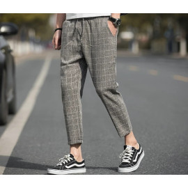 Casual Ankle-Length Plaid Pants Men Trousers Streetwear Jogger Pants