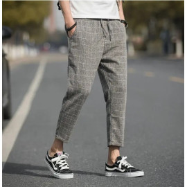 Casual Ankle-Length Plaid Pants Men Trousers Streetwear Jogger Pants