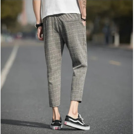 Casual Ankle-Length Plaid Pants Men Trousers Streetwear Jogger Pants