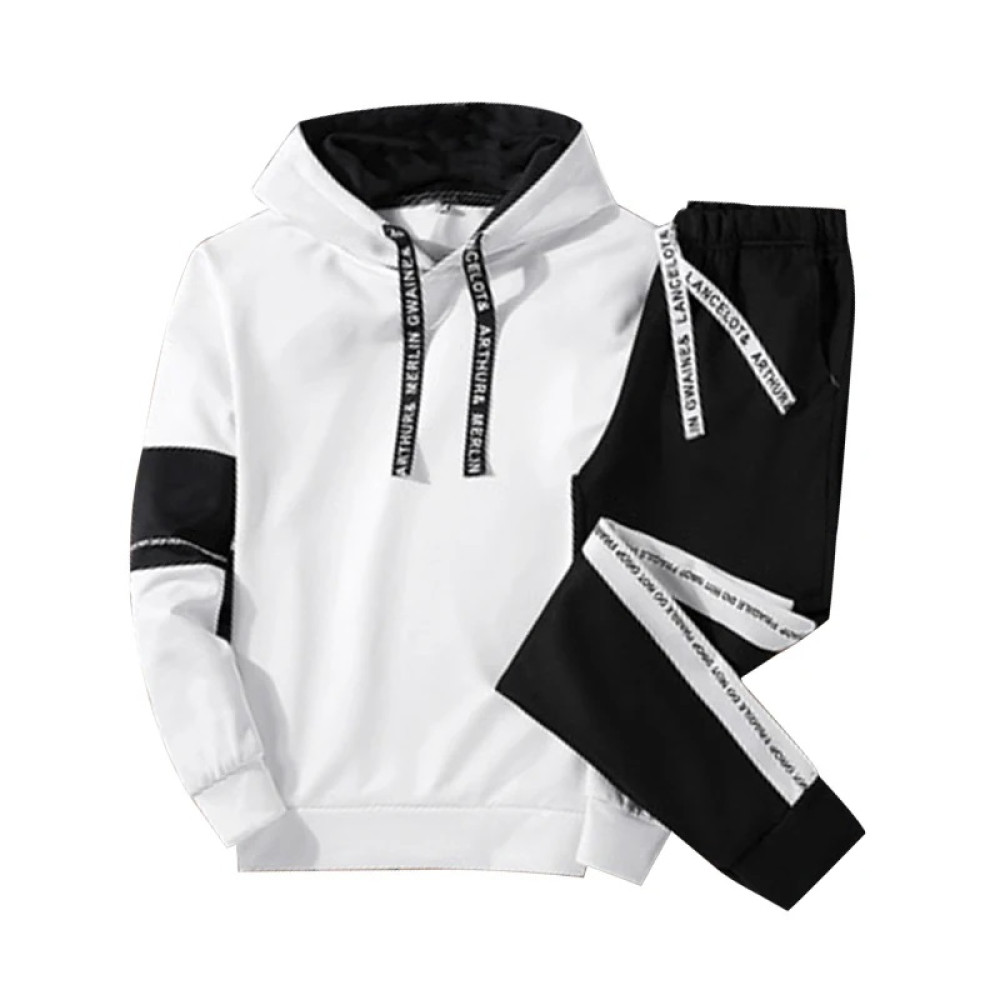 White Black Men Hoodie Set