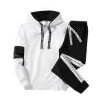White Black Men Hoodie Set