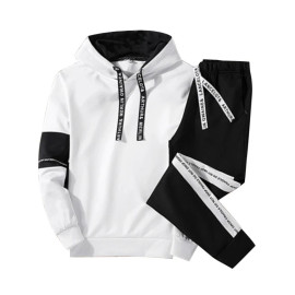 White Black Men Hoodie Set