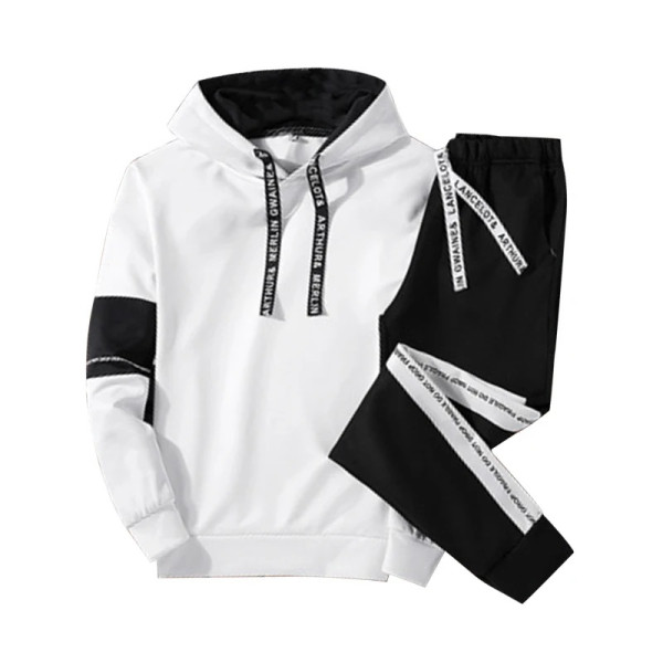White Black Men Hoodie Set