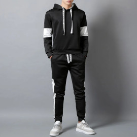 White Black Men Hoodie Set