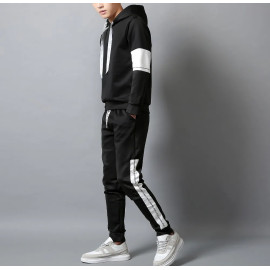 White Black Men Hoodie Set