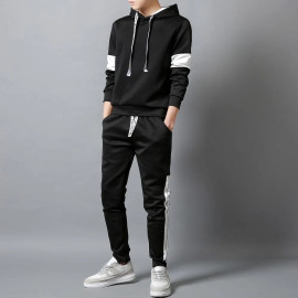White Black Men Hoodie Set