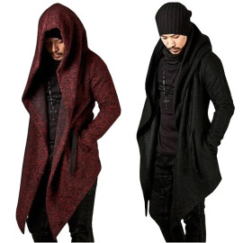 Steampunk Men Gothic Hooded Irregular Red Black Trench Coat