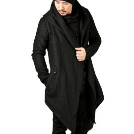 Steampunk Men Gothic Hooded Irregular Red Black Trench Coat