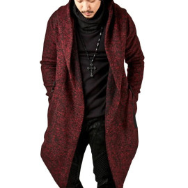 Steampunk Men Gothic Hooded Irregular Red Black Trench Coat