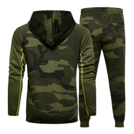 Camo Men Tracksuit Hooded Outerwear Hoodie Set 2 Pieces Autumn Sporting Male Fitness Camouflage Sweatshirts Jacket + Pants Sets