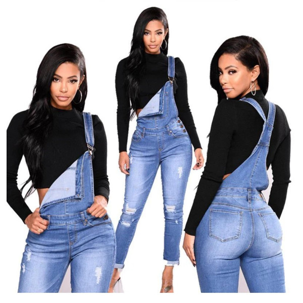 women's long overalls jeans denim jumpsuit causal solid pencil pants plus size 2020 autumn skinny hole slim high waist feminina