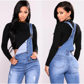 women's long overalls jeans denim jumpsuit causal solid pencil pants plus size 2020 autumn skinny hole slim high waist feminina