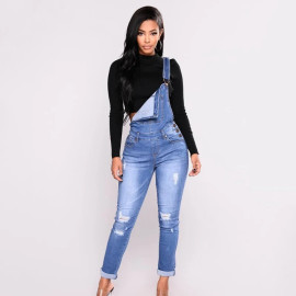 women's long overalls jeans denim jumpsuit causal solid pencil pants plus size 2020 autumn skinny hole slim high waist feminina
