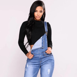 women's long overalls jeans denim jumpsuit causal solid pencil pants plus size 2020 autumn skinny hole slim high waist feminina
