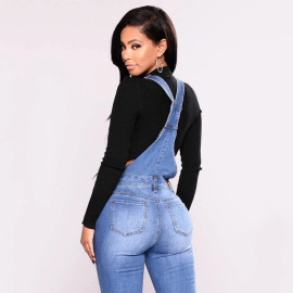 women's long overalls jeans denim jumpsuit causal solid pencil pants plus size 2020 autumn skinny hole slim high waist feminina