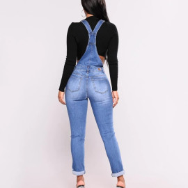 women's long overalls jeans denim jumpsuit causal solid pencil pants plus size 2020 autumn skinny hole slim high waist feminina