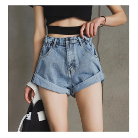 Streamgirl Denim Shorts Women's White Women Short Jeans Khaki Wide Leg Elastic Waist Vintage High Waist Shorts Women Summer