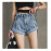 Streamgirl Denim Shorts Women's White Women Short Jeans Khaki Wide Leg Elastic Waist Vintage High Waist Shorts Women Summer