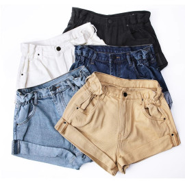Streamgirl Denim Shorts Women's White Women Short Jeans Khaki Wide Leg Elastic Waist Vintage High Waist Shorts Women Summer