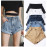 Streamgirl Denim Shorts Women's White Women Short Jeans Khaki Wide Leg Elastic Waist Vintage High Waist Shorts Women Summer