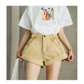 Streamgirl Denim Shorts Women's White Women Short Jeans Khaki Wide Leg Elastic Waist Vintage High Waist Shorts Women Summer