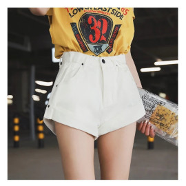 Streamgirl Denim Shorts Women's White Women Short Jeans Khaki Wide Leg Elastic Waist Vintage High Waist Shorts Women Summer