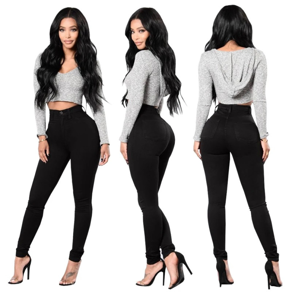 New Spring and Autumn Women's Fashion High Waist Stretch Slim Jeans Ms Black White Casual Woman Pencil Jeans