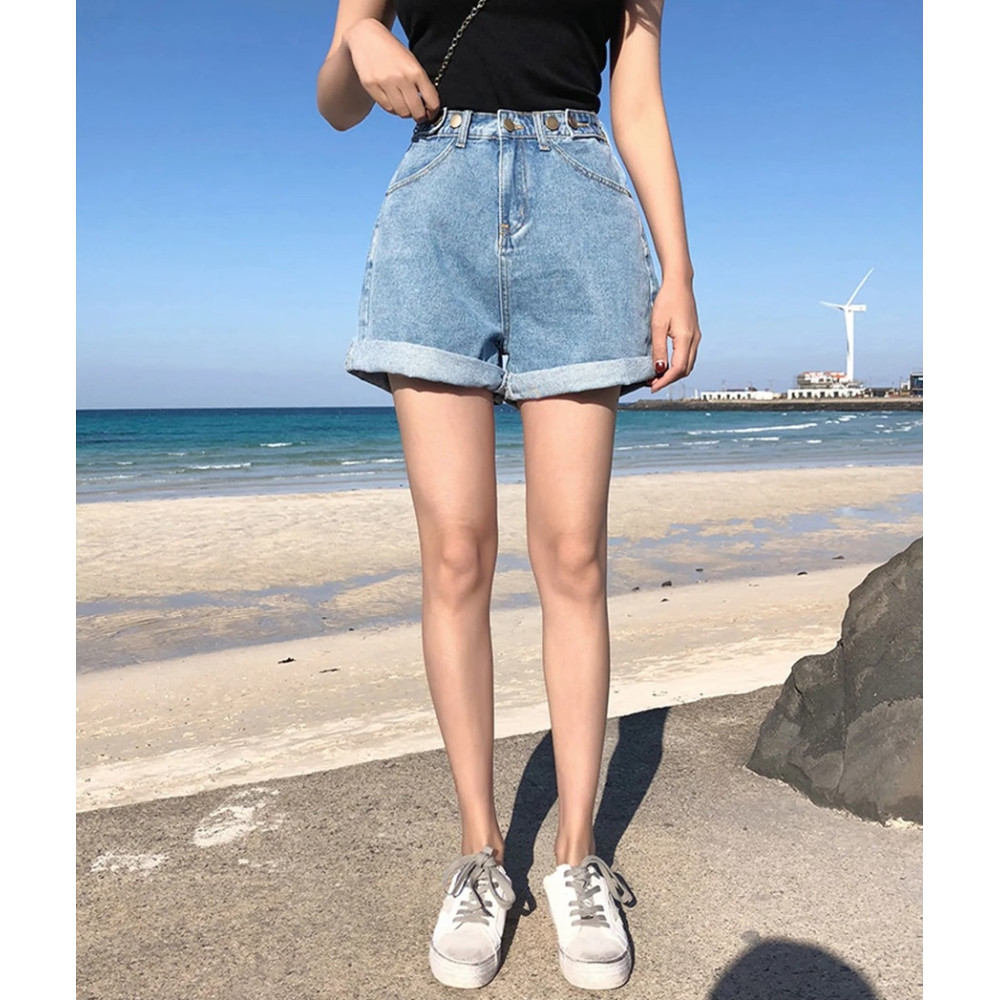 Garemay Women's Denim Shorts Classic Vintage High Waist Blue Wide Leg Female Caual Summer Ladies Shorts Jeans For Women