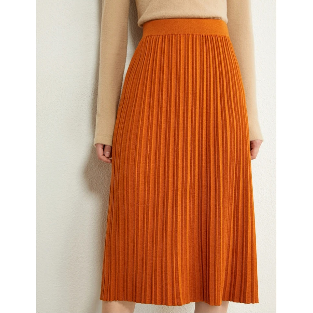 AMII Minimalism Autumn Women Skirt Fashion Solid Loose Knitted Pleated Women's Skirt-  Elastic Waist Female Skirt 