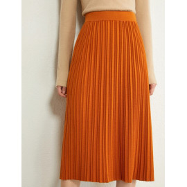 AMII Minimalism Autumn Women Skirt Fashion Solid Loose Knitted Pleated Women's Skirt-  Elastic Waist Female Skirt