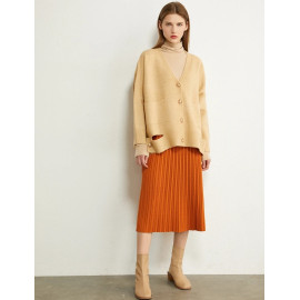 AMII Minimalism Autumn Women Skirt Fashion Solid Loose Knitted Pleated Women's Skirt-  Elastic Waist Female Skirt 