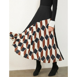 AMII Minimalism Autumn Fashion Women Skirt  - Causal Pleated Plaid High Waist Women's Skirt