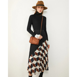 AMII Minimalism Autumn Fashion Women Skirt  - Causal Pleated Plaid High Waist Women's Skirt