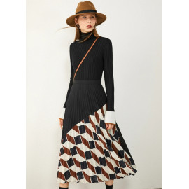 AMII Minimalism Autumn Fashion Women Skirt  - Causal Pleated Plaid High Waist Women's Skirt