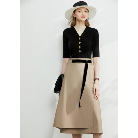 AMII Minimalism Autumn Fashion Solid Belt Women's  Skirt