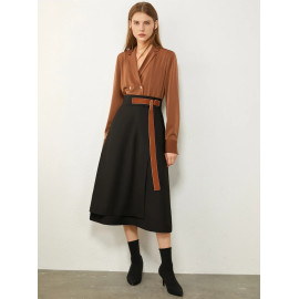 AMII Minimalism Autumn Fashion Solid Belt Women's  Skirt 