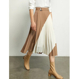 AMII Minimalism Autumn Fashion Pleated Women Skirt - Spliced High Waist Aline Women Skirt