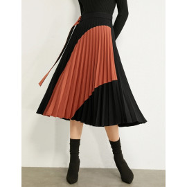 AMII Minimalism Autumn Fashion Pleated Women Skirt - Spliced High Waist Aline Women Skirt