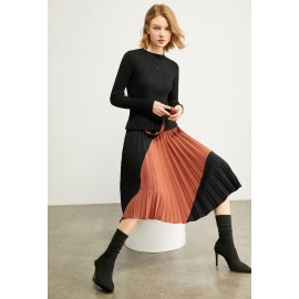 AMII Minimalism Autumn Fashion Pleated Women Skirt - Spliced High Waist Aline Women Skirt