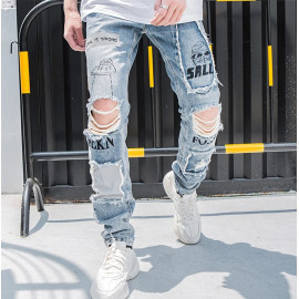 Aelfric Eden Reflective Men Hip Hop Jeans Skinny Ripped Vintage Biker Jogger Distressed Hole Baggy Denim Slim Fit Casual Pants