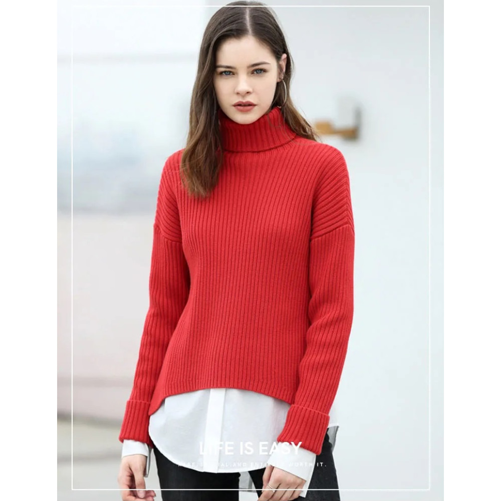 Amii  Harajuku  Women's Sweater - High collar Pullover drop round slit blouse 