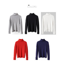 Amii  Harajuku  Women's Sweater - High collar Pullover drop round slit blouse 
