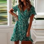 Aachoae V Neck Floral Print Women Summer Dress