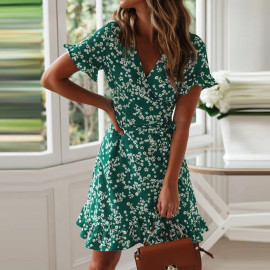 Aachoae V Neck Floral Print Women Summer Dress