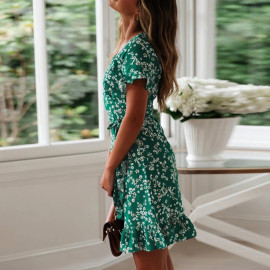 Aachoae V Neck Floral Print Women Summer Dress