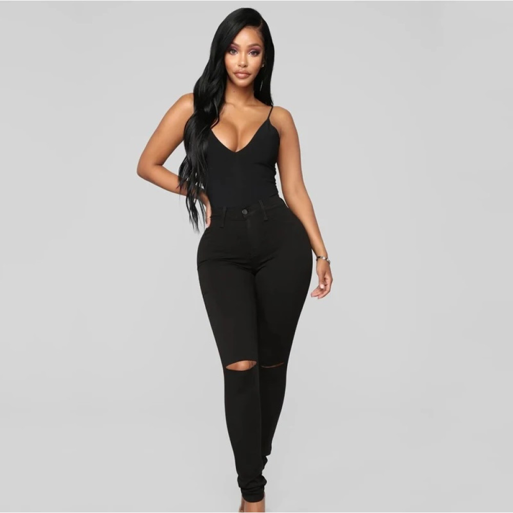 Women Oversized Denim Pencil Black Jeans