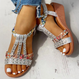  New Wholesale Gladiator Wedge Heels Elastic Band Crystals Summer Women Shoes Woman Sandals Leisure Beach Sandals